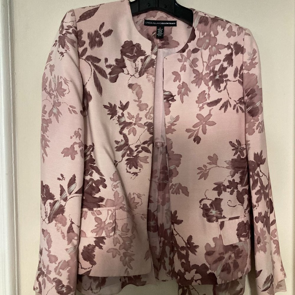 Linda Allard Ellen Tracy Silk Wool Floral Jacket S